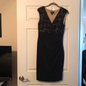 Connected Apparel Black Lace & Sequin Creme Dress